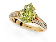 Solitaire Engagement Ring Setting for Fancy Yellow Pear-Shaped Center with Pave Rail Split Shank and Prong Head in Yellow Gold