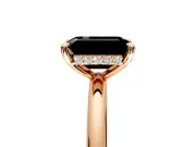 Hidden Halo Engagement Ring Setting for Fancy Black Emerald Cut Center with Thin Rounded Band and Prong Head in Rose Gold