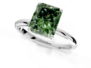 Hidden Halo Engagement Ring Setting for Fancy Green Radiant Cut Center with Thin Round-Wire Band and Prong Head in Platinum