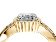 Halo Engagement Ring Setting for Asscher Cut Center with Wide Band, Inlaid Accent Row and Prong Head in Yellow Gold