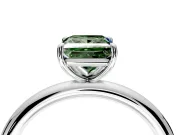 Low-Set Solitaire Engagement Ring Setting for Fancy Green Princess Cut Center with Thin Plain Band and Prong Head in Sterling Silver