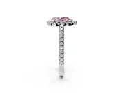 Pave Halo Engagement Ring Setting for Fancy Pink Pear-Shaped Center with Single Row Pave Band and Prong Head in Platinum