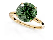 Low-Set Solitaire Engagement Ring Setting for Fancy Green Round Cut Center with Thin Plain Band and Prong Head in Yellow Gold