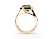 Halo Engagement Ring Setting for Fancy Green Asscher Cut Center with Outer Bezel Rim, Pave Band and Prong Head in Rose Gold