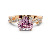 Solitaire Engagement Ring Setting for Fancy Pink Heart-Shaped Center with Bar-Station Pave Twist and Prong Head in Rose Gold