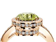 Halo Engagement Ring Setting for Fancy Yellow Round Cut Center with Metal-Rimmed Halo, Pave Band and Prong Head in Rose Gold