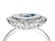Halo Engagement Ring Setting for Fancy Blue Heart-Shaped Center with Milgrain Bezel Rim, Plain Band and Prong Head in Platinum