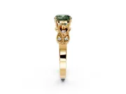 Leaf Engagement Ring Setting for Fancy Green Cushion Cut Center with Milgrain Accent Band and Prong Head in Yellow Gold