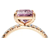 Solitaire Engagement Ring Setting for Fancy Pink Princess Cut Center with Shared-Prong Accents and Prong Head in Rose Gold