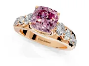 Solitaire Engagement Ring Setting for Fancy Pink Cushion Cut Center with Graduated Shared Prongs and Prong Head in Rose Gold