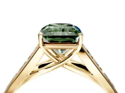 Solitaire Engagement Ring Setting for Fancy Green Radiant Cut Center with Round Cut Channel Band and Prong Head in Yellow Gold