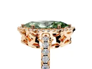 Accent Halo Engagement Ring Setting for Fancy Green Marquise Center with Full-Length Pave Band and Prong Head in Rose Gold