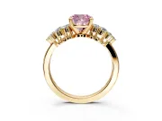 Cluster Engagement Ring Setting for Fancy Pink Cushion Cut Center with 2-Row Shoulder Clusters and Prong Head in Yellow Gold