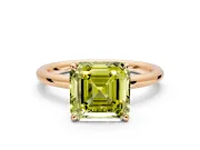 Hidden Halo Engagement Ring Setting for Fancy Yellow Asscher Cut Center with Thin Rounded Band and Prong Head in Rose Gold