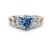 Cluster Engagement Ring Setting for Fancy Blue Heart-Shaped Center with Round Cut Accent Frame and Prong Head in Rose Gold