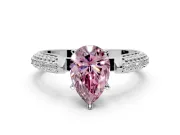 Solitaire Engagement Ring Setting for Fancy Pink Pear-Shaped Center with Multi-Row Accents and Prong Head in Platinum