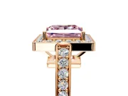 Bezel-Framed Halo Engagement Ring Setting for Fancy Pink Princess Cut Center with Pave Band and Prong Head in Rose Gold