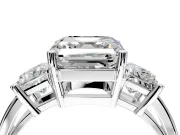 3 Stone Engagement Ring Setting for Asscher Cut Center with Matching Side Accents and Prong Head in White Gold
