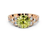 Cluster Engagement Ring Setting for Fancy Yellow Round Cut Center with Bezel Accent Clusters and Prong Head in Rose Gold