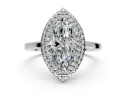 Halo Engagement Ring Setting for Marquise Center with Plain Tapered Band and Prong Head in White Gold