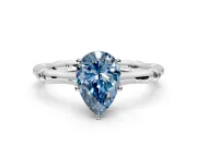 Solitaire Engagement Ring Setting for Fancy Blue Pear-Shaped Center with Bamboo Band and Prong Head in Sterling Silver