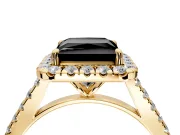 Halo Engagement Ring Setting for Fancy Black Princess Cut Center with Narrowing Pave Band and Prong Head in Yellow Gold