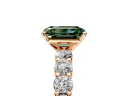 Shared-Prong Engagement Ring Setting for Fancy Green Emerald Cut Center with Graduated Accents and Prong Head in Rose Gold