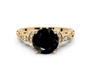 Solitaire Engagement Ring Setting for Fancy Black Round Cut Center with Filigree Band and Prong Head in Yellow Gold
