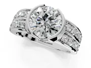Bezel Engagement Ring Setting for Round Cut Center with Wide Channel-Set Band and Bezel Head in Platinum
