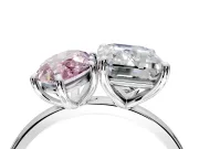 Fancy Pink Marquise and Emerald Cut Lab-Grown Diamond Toi et Moi Engagement Ring with Prong-Set Stones in Platinum