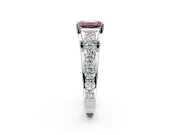 Solitaire Engagement Ring Setting for Fancy Pink Emerald Cut Center with Graduated Shared Prongs and Prong Head in Sterling Silver