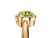 Halo Engagement Ring Setting for Fancy Yellow Round Cut Center with Tapered Plain Band and Prong Head in Yellow Gold