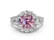 Halo Engagement Ring Setting for Fancy Pink Round Cut Center with Two-Strand Split Shank and Prong Head in Sterling Silver