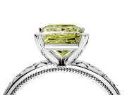 Solitaire Engagement Ring Setting for Fancy Yellow Princess Cut Center with Scrollwork Band and Prong Head in White Gold