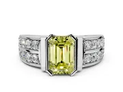 Bezel Engagement Ring Setting for Fancy Yellow Emerald Cut Center with Wide Channel-Set Band and Bezel Head in Platinum