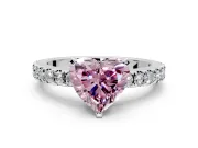 Solitaire Engagement Ring Setting for Fancy Pink Heart-Shaped Center with Single Row Accent Band and Prong Head in Sterling Silver