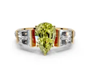 Channel-Set Engagement Ring Setting for Fancy Yellow Pear-Shaped Center with Baguette Band and Prong Head in Yellow Gold