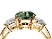 3 Stone Engagement Ring Setting for Fancy Green Round Cut Center with Matching Side Accents and Prong Head in Yellow Gold