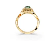 Halo Engagement Ring Setting for Fancy Green Marquise Center with Leaf Motif Split Shank and Prong Head in Yellow Gold