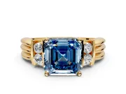 Solitaire Engagement Ring Setting for Fancy Blue Asscher Cut Center with Grooved Bar Accent Band and Prong Head in Yellow Gold