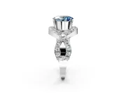 Halo Engagement Ring Setting for Fancy Blue Oval Center with Pave Infinity Twist Band and Prong Head in Platinum