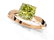 Solitaire Engagement Ring Setting for Fancy Yellow Cushion Cut Center with Carved Leaf Shoulders and Prong Head in Rose Gold