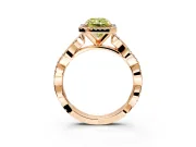 Halo Engagement Ring Setting for Fancy Yellow Radiant Cut Center with Pave and Plain Twist Band and Prong Head in Rose Gold