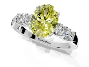 5 Stone Engagement Ring Setting for Fancy Yellow Oval Center with Plain Band and Prong Head in White Gold