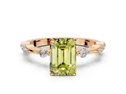 Solitaire Engagement Ring Setting for Fancy Yellow Emerald Cut Center with Bezel Station Band and Prong Head in Rose Gold