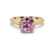 Solitaire Engagement Ring Setting for Fancy Pink Round Cut Center with Wide Knife Ridge Band and Prong Head in Yellow Gold