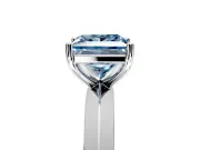 Solitaire Engagement Ring Setting for Fancy Blue Princess Cut Center with Wide Knife Ridge Band and Prong Head in Platinum
