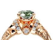 Solitaire Engagement Ring Setting for Fancy Green Oval Center with Filigree Accent Basket and Prong Head in Rose Gold
