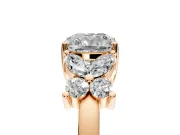 Floral Engagement Ring Setting for Cushion Cut Center with Marquise Cluster Shoulders and Prong Head in Rose Gold