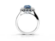 Cluster Halo Engagement Ring Setting for Fancy Blue Radiant Cut Center with Milgrain Bezel Accents and Prong Head in Sterling Silver